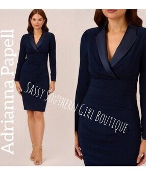 🆕⭐ Adrianna Papell navy tuxedo dress